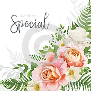 Vector wedding invite, invitation, greeting card design with flo