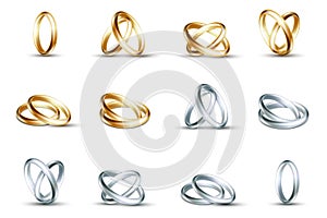 Vector wedding rings. Gold and silver ring isolated on white background