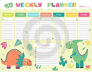 Vector weekly planner for kids