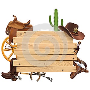 Vector Western Board with Cowboy Accessories photo