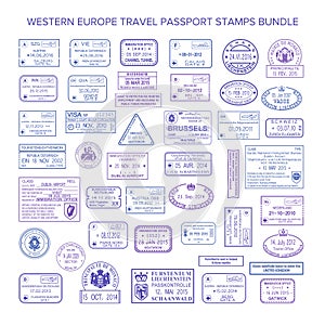 Vector western europe common travel visa stamps set photo