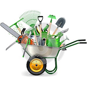 Vector Wheelbarrow with Garden Accessories