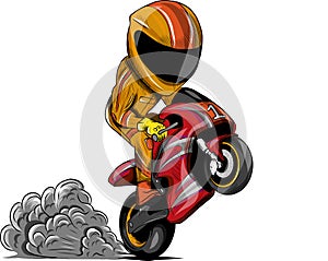 Vector illustration Wheelies Biker Motorcycle Rider racing