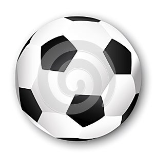 Vector of a white ball for soccer. Illustration of an isolated, realistic soccerball. Leather football league symbol