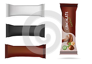 Vector White, Black, Brown Blank Food Packaging For Biscuit, Wafer, Sweets, Chocolate Bar, Candy Bar, Snacks . Design Template. Ch