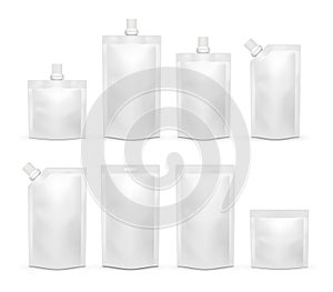 Vector white blank doypack realistic template set