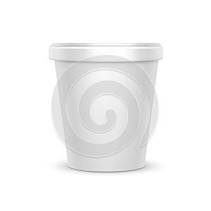 Vector White Blank Food Plastic Tub Bucket Container For Dessert, Yogurt, Ice Cream, Sour Cream for Package Design