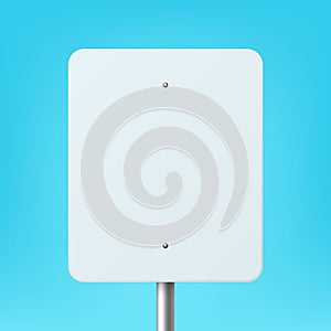 Vector White Blank Rectangular Road Sign Frame Icon Closeup on Blue Background. Road Poiner Plate Design Template, Front photo