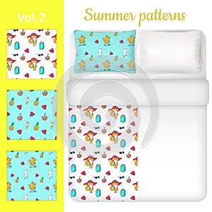 Vector white blank and summer bed linen set