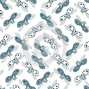 Vector white blue ladybug seamless pattern print background.