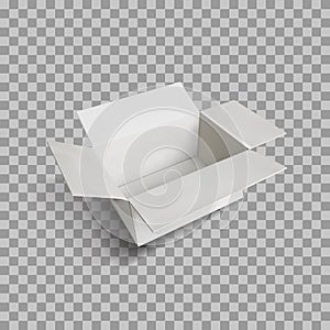 Vector white box on transparent background, realistic 3D object.