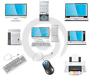 Vektor bílý počítač sada skládající se z ikon. 1. osobní počítač 