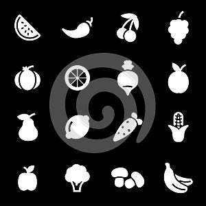 Vector white fruit and vegetables icons set
