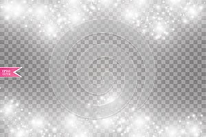 Vector white glitter wave abstract illustration. White star dust trail sparkling particles isolated on transparent