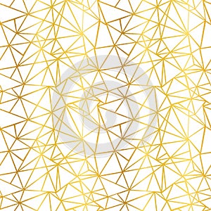 Vector White and Gold Foil Wire Geometric Mosaic Triangles Repeat Seamless Pattern Background. Can Be Used For Fabric