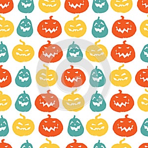 Vector white halloween colourful pumpkins sillouettes repeat pattern. Suitable for invitation card, halloween party photo