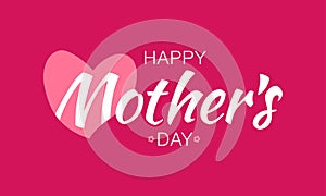 Vector White Happy Mothers Day Typographic Lettering on red Background With Pink Heart and Flowers Illustration