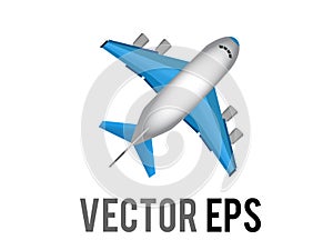 Vector white literal airplane icon with blue wings and engines