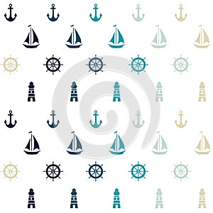 Vector white nautical elements seamless pattern background