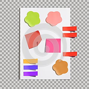 Vector White Paper with Colorful Memo Stickers, Bright Colors, Different Papers Isolated.