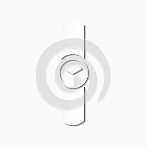 Vector white paper cut watch icon isolated on white background