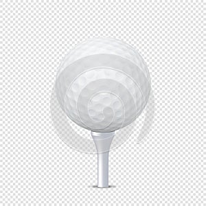 Vector white realistic golf ball template on tee - isolated. Design template in EPS10. photo