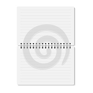 Vector white realistic opened spiral bound notebook