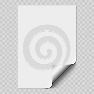 Vector white realistic paper page mockup with silver corner curled