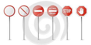 Vector White and Red Glossy Prohibition Stop Signs - Warning, Danger Sign Frame Icon Set Isolated. Dangerous Plates