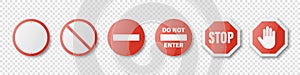 Vector White and Red Glossy Prohibition Stop Signs - Warning, Danger Sign Frame Icon Set Isolated. Dangerous Plates