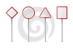 Vector White and Red Warning, Danger Stop Sign Frame Icon Set Isolated. Rhombus, Circle, Triangle, Rectangle Dangerous