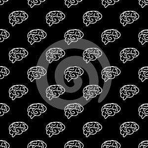 Vector white seamless pattern of human brain. Vector human brain