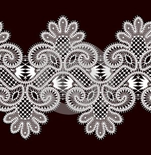 Vector Seamless Pattern White Lace Ribbon. Romantic Background.