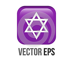 Vector white six pointed star with middle dot icon gradient purple round corner button