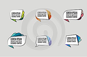 Vector white speech bubbles for quotes with colored elements and stroke