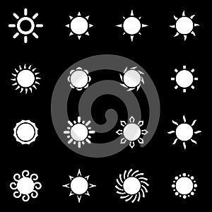 Vector white sun icon set