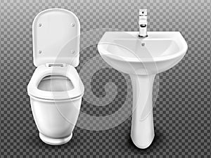 Vector white toilet bowl and sink for bathroom
