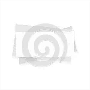 Vector White Torn Paper Pieces Isolated on White Background, Blank Frame Template, Vintage.