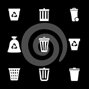 Vector white trash can icon set