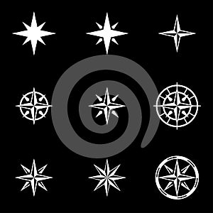 Vector white wind rose icon set