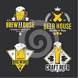 Vector white and yellow vintage beer logo, icons and design elem