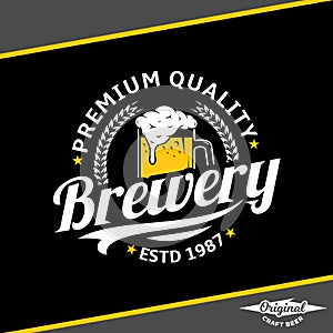 Vector white and yellow vintage brewery logo