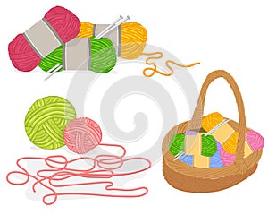 Vector of a Wicker Basket Full of Knitting Materials