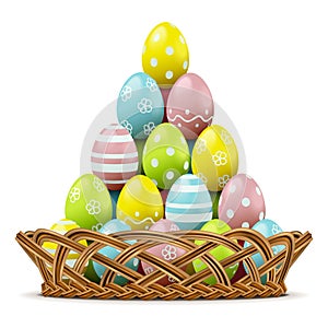 Vector Wicker Dish with Easter Colored Eggs