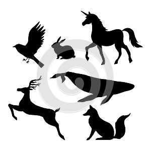 Vector wild animals silhouettes isolated on white