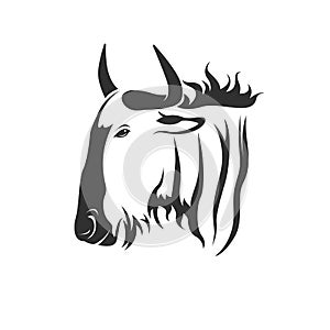 Vector of a wildebeest head on white background.