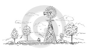 Vector - Windmill landscape