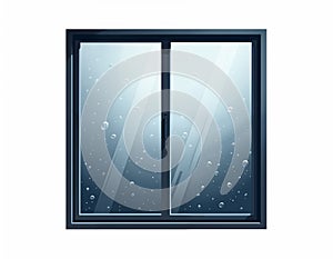 vector of a window with a blue frame and rain drops on it on white background