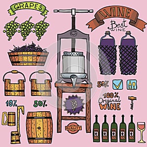 Vector wine color illustrations Winemaking design.