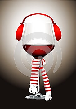 Vector of Wine glass with earmuffs and scarf